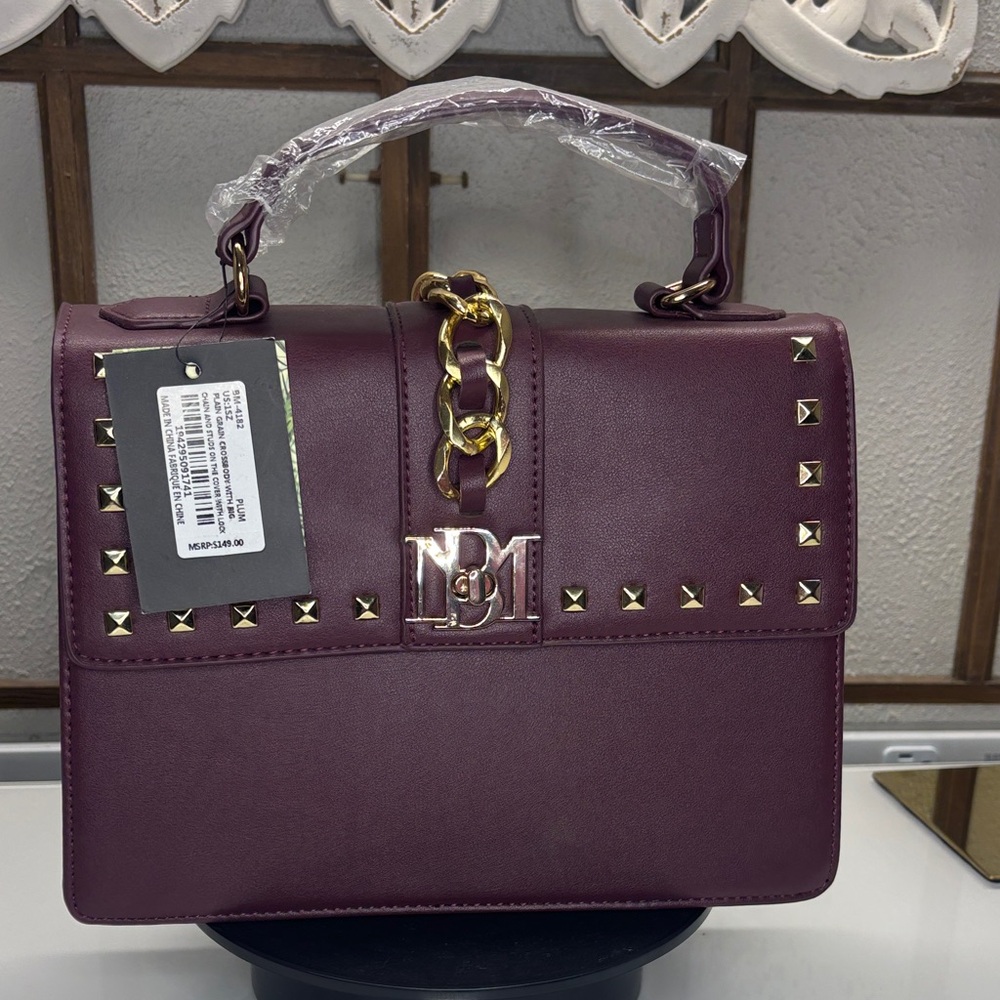 Badgley Mischka Purple Satchel with Gold Accents